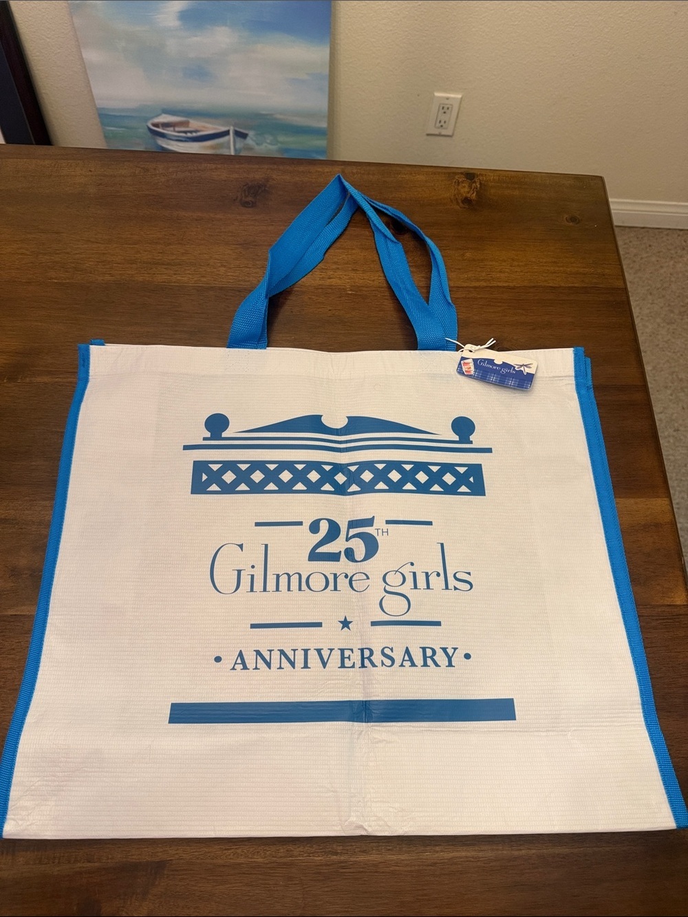 NWT 🏷️ | Gilmore Girls 25th Anniversary White & Blue Reusable Large Tote Bag - Picture 1 of 6